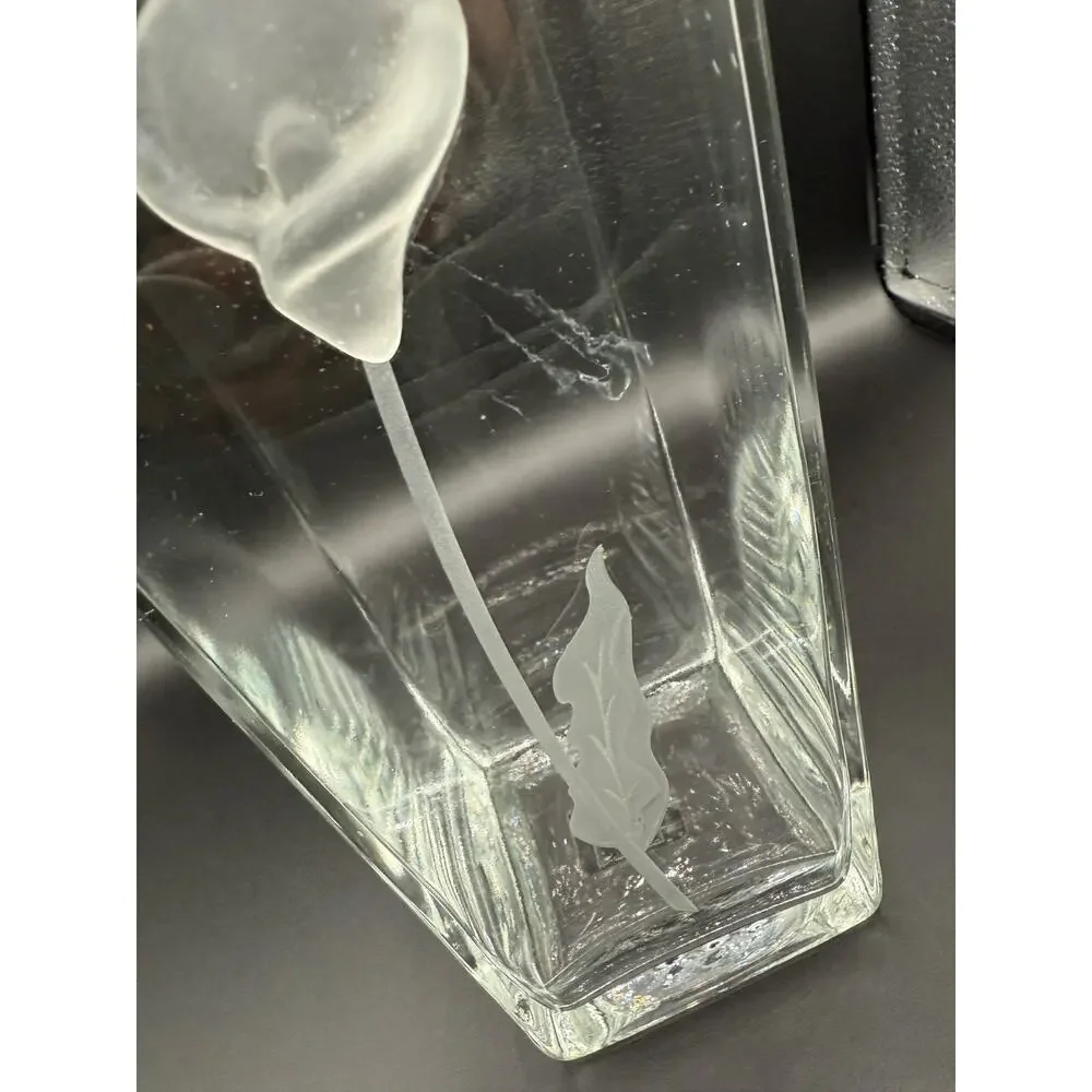 🌿 Mikasa Etched Glass Vase Square Column Floral Design 11.75” Tall